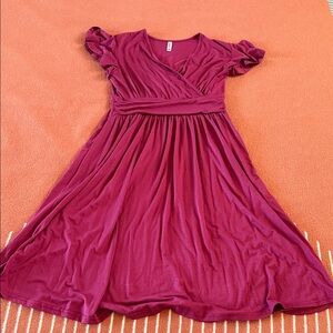 Faux-Wrap Midi Dress in Deep Magenta